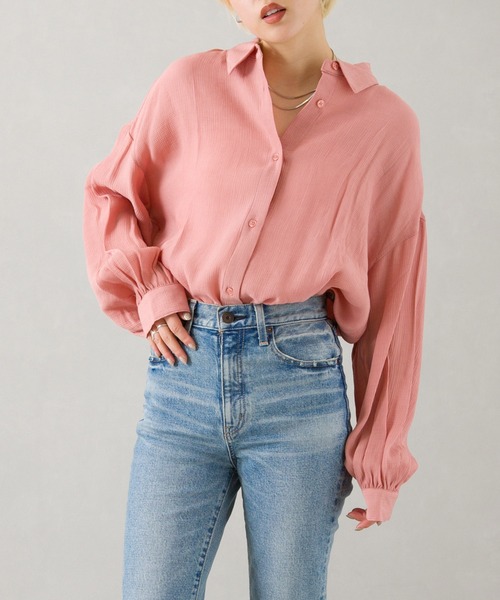 SpRay(スプレイ)の「シフォンクレ-プボリュームスリーブシャツ(シャツ/ブラウス・レディース・ライトグレー/ブラック/イエロー/オレンジ/アイボリー・FREE)」の5枚目の写真