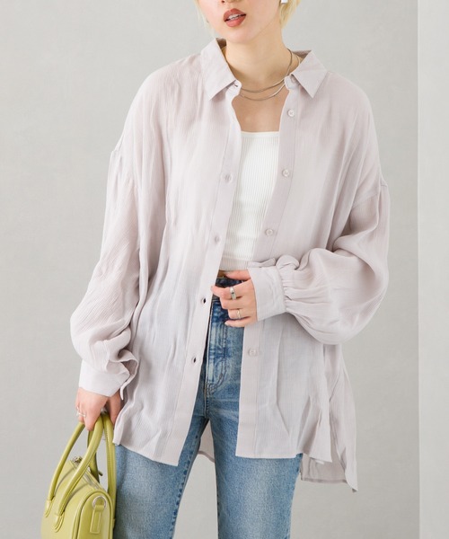 SpRay(スプレイ)の「シフォンクレ-プボリュームスリーブシャツ(シャツ/ブラウス・レディース・ライトグレー/ブラック/イエロー/オレンジ/アイボリー・FREE)」の1枚目の写真