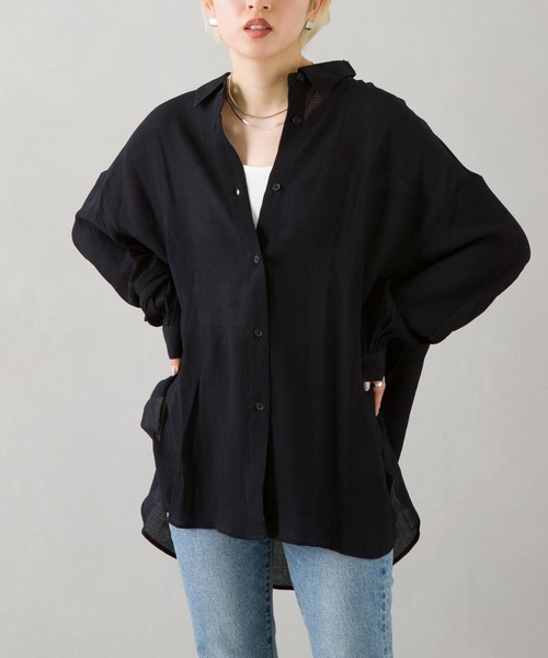 SpRay(スプレイ)の「シフォンクレ-プボリュームスリーブシャツ(シャツ/ブラウス・レディース・ライトグレー/ブラック/イエロー/オレンジ/アイボリー・FREE)」の3枚目の写真