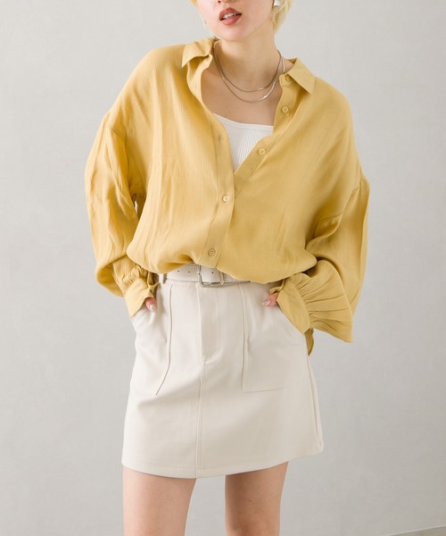 SpRay(スプレイ)の「シフォンクレ-プボリュームスリーブシャツ(シャツ/ブラウス・レディース・ライトグレー/ブラック/イエロー/オレンジ/アイボリー・FREE)」の6枚目の写真