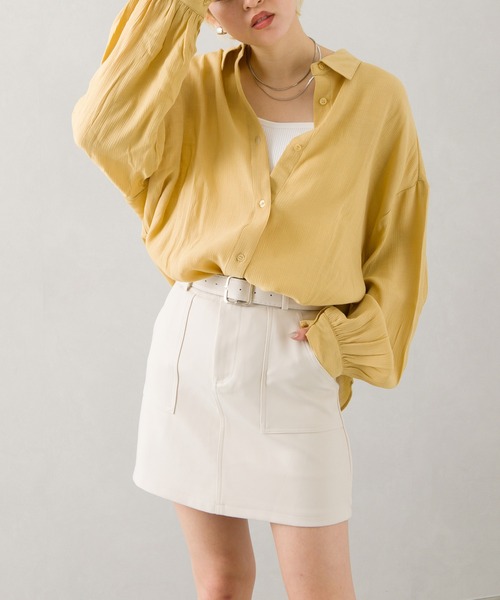 SpRay(スプレイ)の「シフォンクレ-プボリュームスリーブシャツ(シャツ/ブラウス・レディース・ライトグレー/ブラック/イエロー/オレンジ/アイボリー・FREE)」の7枚目の写真