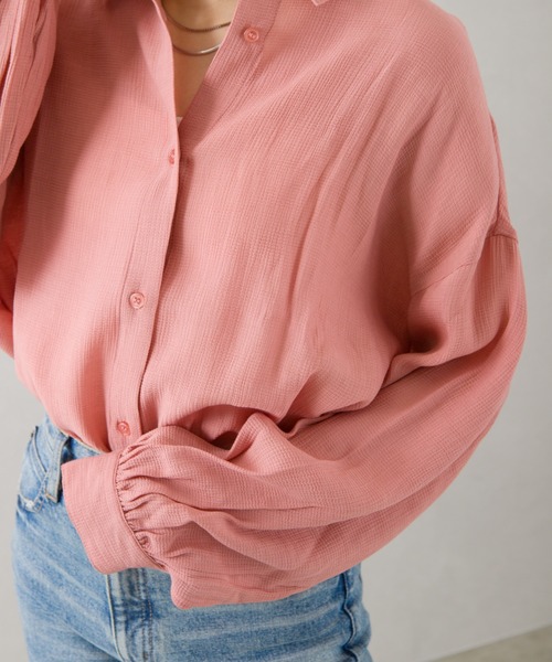 SpRay(スプレイ)の「シフォンクレ-プボリュームスリーブシャツ(シャツ/ブラウス・レディース・ライトグレー/ブラック/イエロー/オレンジ/アイボリー・FREE)」の15枚目の写真