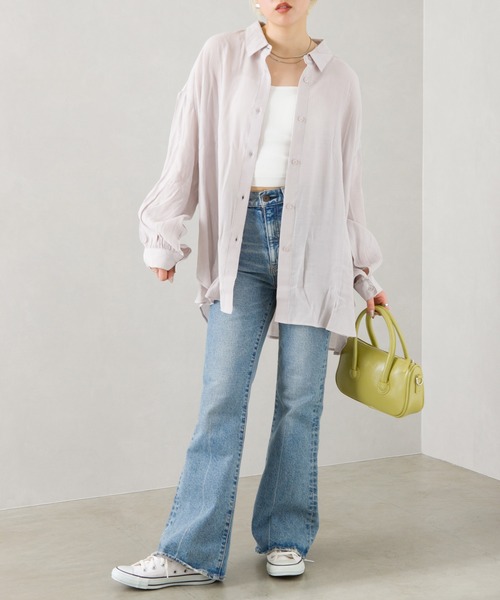 SpRay(スプレイ)の「シフォンクレ-プボリュームスリーブシャツ(シャツ/ブラウス・レディース・ライトグレー/ブラック/イエロー/オレンジ/アイボリー・FREE)」の19枚目の写真