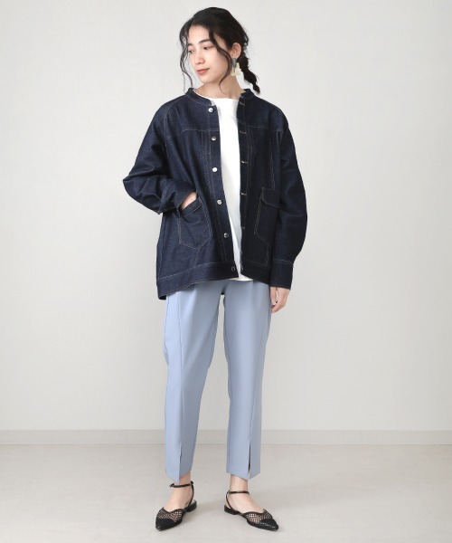 Bou Jeloud（ブージュルード）の「カットデニムAラインジャケット（ノーカラージャケット・レディース・ブラック/ネイビー・38）」の8枚目の写真