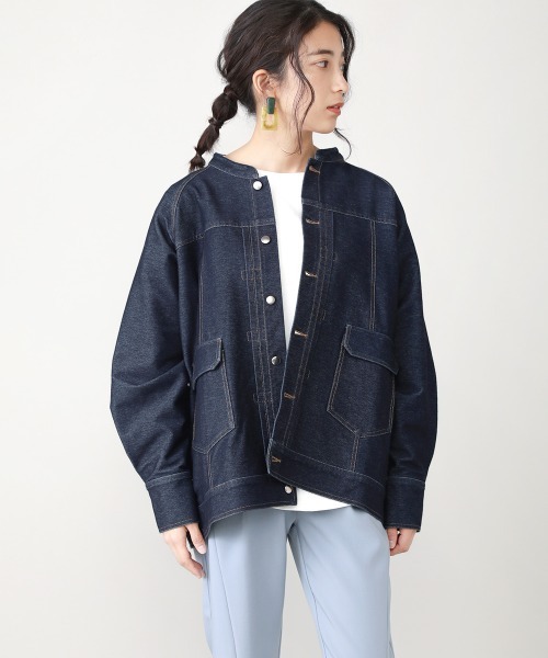 Bou Jeloud（ブージュルード）の「カットデニムAラインジャケット（ノーカラージャケット・レディース・ブラック/ネイビー・38）」の10枚目の写真