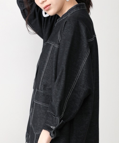 Bou Jeloud（ブージュルード）の「カットデニムAラインジャケット（ノーカラージャケット・レディース・ブラック/ネイビー・38）」の4枚目の写真