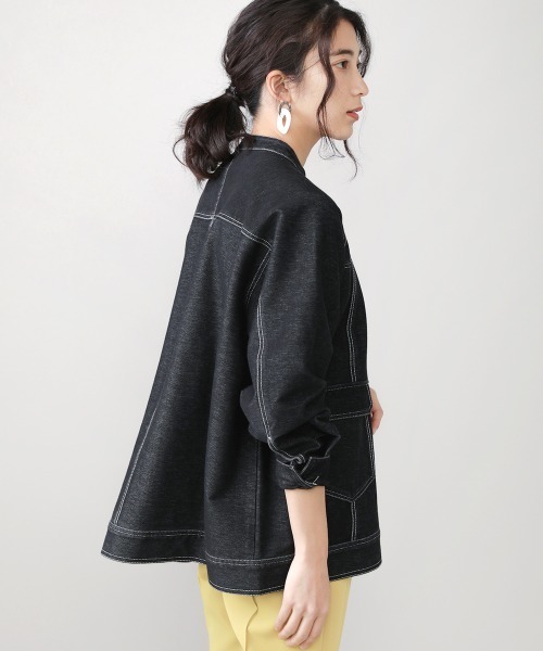 Bou Jeloud（ブージュルード）の「カットデニムAラインジャケット（ノーカラージャケット・レディース・ブラック/ネイビー・38）」の6枚目の写真