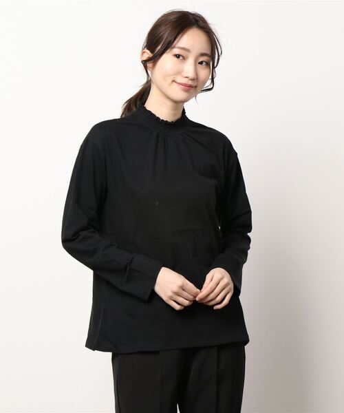 Samansa Mos2（サマンサ モスモス）の「襟スモッキングスタンドネックカットソー（Tシャツ/カットソー・レディース・イエロー/オフホワイト/ブラック/ベージュ・ﾌﾘ-）」の3枚目の写真