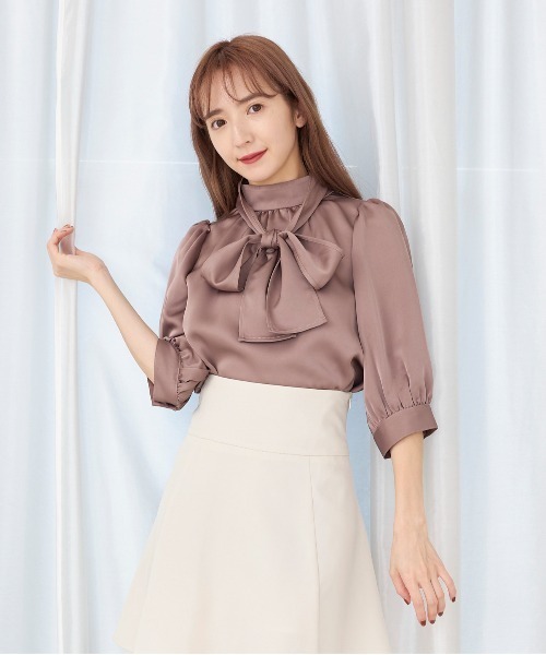 TITTY&CO.（ティティーアンドコー）の「【TITTY&CO.】【新色追加】バルーン袖リボンブラウス（シャツ/ブラウス・レディース・アイボリー/ミント/ホワイト/モカ/ブラック・FREE）」の4枚目の写真