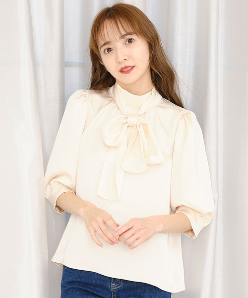 TITTY&CO.（ティティーアンドコー）の「【TITTY&CO.】【新色追加】バルーン袖リボンブラウス（シャツ/ブラウス・レディース・アイボリー/ミント/ホワイト/モカ/ブラック・FREE）」の18枚目の写真