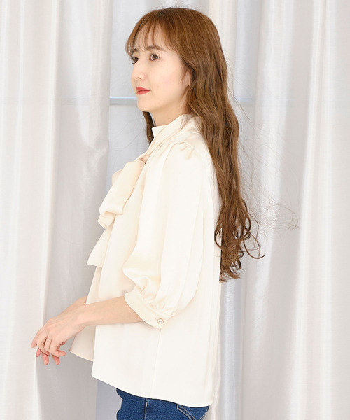 TITTY&CO.（ティティーアンドコー）の「【TITTY&CO.】【新色追加】バルーン袖リボンブラウス（シャツ/ブラウス・レディース・アイボリー/ミント/ホワイト/モカ/ブラック・FREE）」の19枚目の写真
