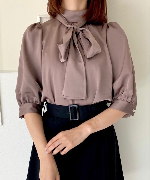 TITTY&CO.（ティティーアンドコー）の「【TITTY&CO.】【新色追加】バルーン袖リボンブラウス（シャツ/ブラウス・レディース・アイボリー/ミント/ホワイト/モカ/ブラック・FREE）」の16枚目の写真