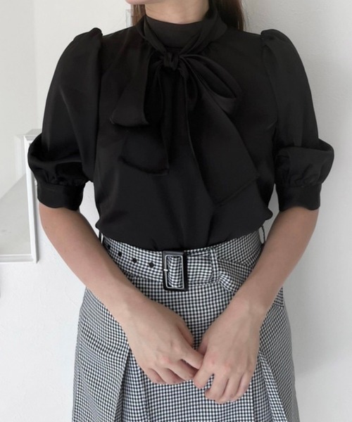 TITTY&CO.（ティティーアンドコー）の「【TITTY&CO.】【新色追加】バルーン袖リボンブラウス（シャツ/ブラウス・レディース・アイボリー/ミント/ホワイト/モカ/ブラック・FREE）」の17枚目の写真