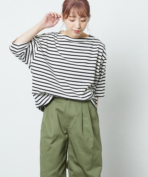 FREAK'S STORE（フリークスストア）の「ビッグシルエットバスクボーダーTシャツ 5分袖（Tシャツ/カットソー・レディース・ホワイト×ブルー/ホワイト×ブラック・マルチサイズ）」の2枚目の写真