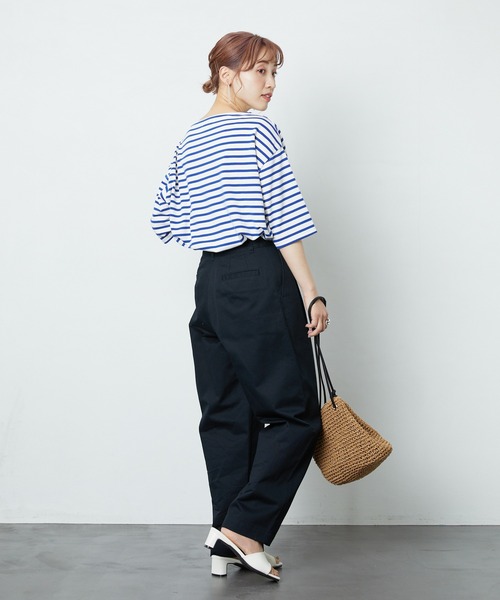 KUROビッグシルエットボーダーTシャツクロデニムoutil好きにバスクシャツ セール】ビッグシルエットバスクボーダーTシャツ 5分袖（Tシャツ