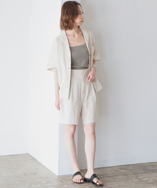 B:MING by BEAMS(ビーミングバイビームス)の「B:MING by BEAMS / 麻混 ショートパンツ 22SS(その他パンツ・レディース・オリーブ/アイボリー・MEDIUM/SMALL)」の4枚目の写真