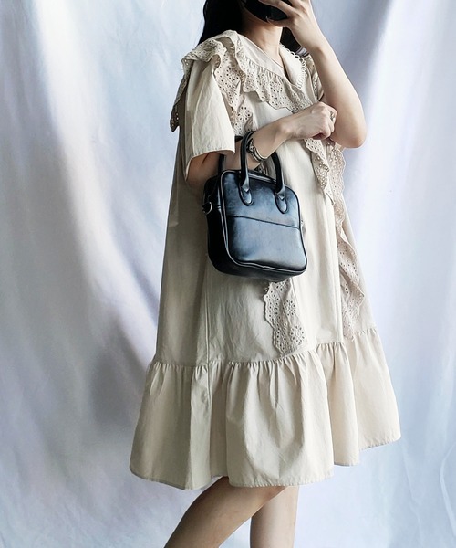 me+em select（ミームセレクト）の「レースフリル切替ボリュームコットンワンピース 【 半袖バージョンが登場！ 】（シャツワンピース・レディース・ベージュ/ホワイト/ブルー・ONESIZE）」の11枚目の写真