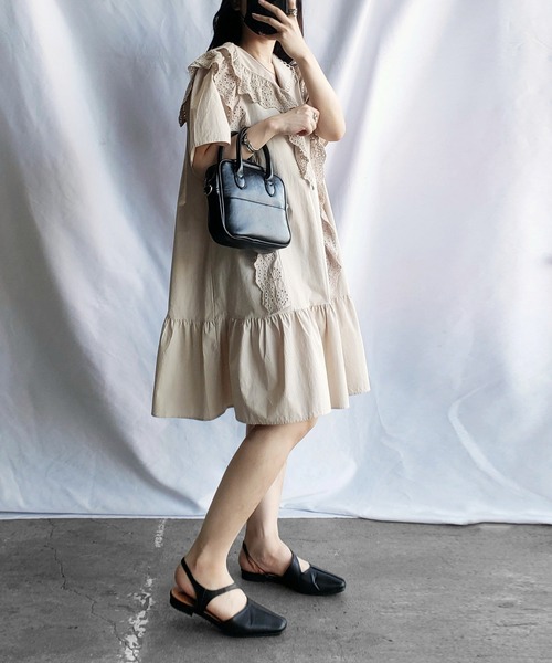 me+em select（ミームセレクト）の「レースフリル切替ボリュームコットンワンピース 【 半袖バージョンが登場！ 】（シャツワンピース・レディース・ベージュ/ホワイト/ブルー・ONESIZE）」の13枚目の写真