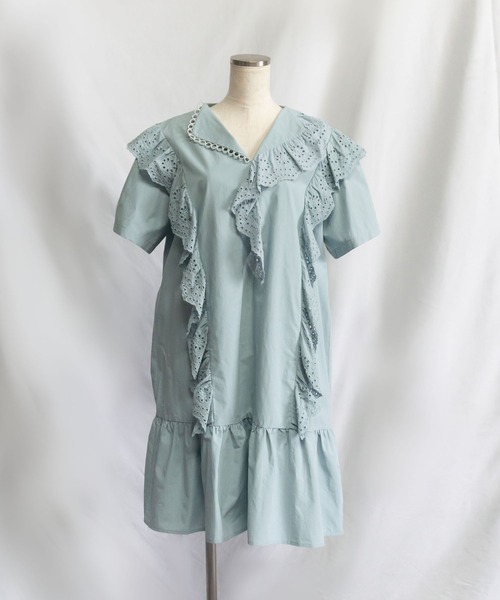 me+em select（ミームセレクト）の「レースフリル切替ボリュームコットンワンピース 【 半袖バージョンが登場！ 】（シャツワンピース・レディース・ベージュ/ホワイト/ブルー・ONESIZE）」の19枚目の写真