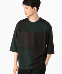 パッチワーク 5分袖 クルーネックTシャツ