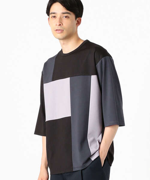 COMME CA ISM（コムサイズム）の「パッチワーク　5分袖　クルーネックTシャツ（Tシャツ/カットソー・メンズ・ブラック/ネイビー/グリーン・MEDIUM/LARGE）」の2枚目の写真