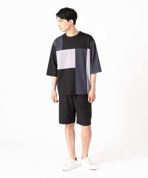 COMME CA ISM（コムサイズム）の「パッチワーク　5分袖　クルーネックTシャツ（Tシャツ/カットソー・メンズ・ブラック/ネイビー/グリーン・MEDIUM/LARGE）」の4枚目の写真