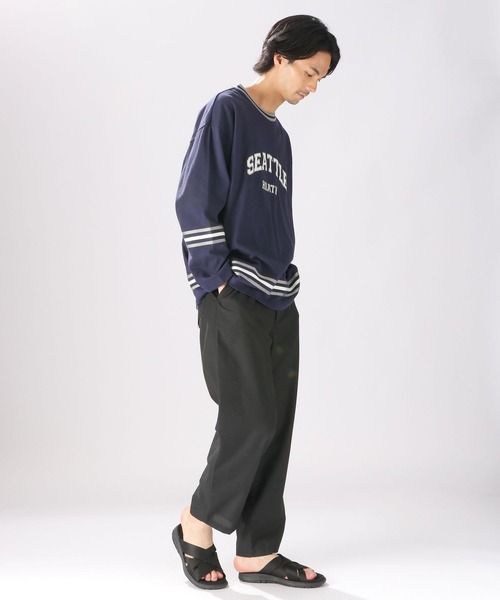 niko and...(ニコアンド)の「レタリングラインロングTシャツ(Tシャツ/カットソー・メンズ・パープル/ネイビー/アイボリー・MEDIUM/LARGE)」の19枚目の写真