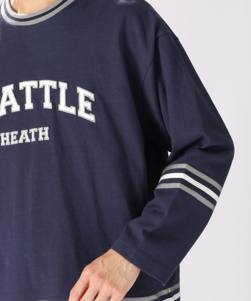 niko and...(ニコアンド)の「レタリングラインロングTシャツ(Tシャツ/カットソー・メンズ・パープル/ネイビー/アイボリー・MEDIUM/LARGE)」の4枚目の写真