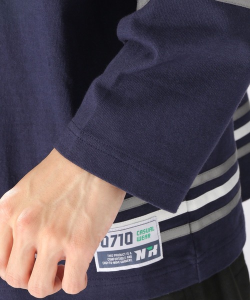 niko and...(ニコアンド)の「レタリングラインロングTシャツ(Tシャツ/カットソー・メンズ・パープル/ネイビー/アイボリー・MEDIUM/LARGE)」の5枚目の写真