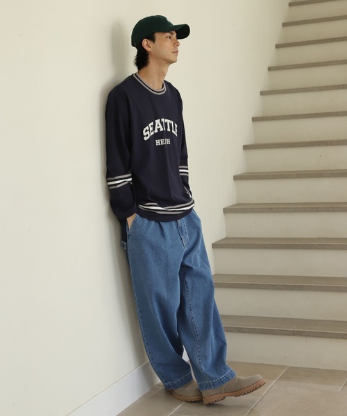 niko and...(ニコアンド)の「レタリングラインロングTシャツ(Tシャツ/カットソー・メンズ・パープル/ネイビー/アイボリー・MEDIUM/LARGE)」の13枚目の写真