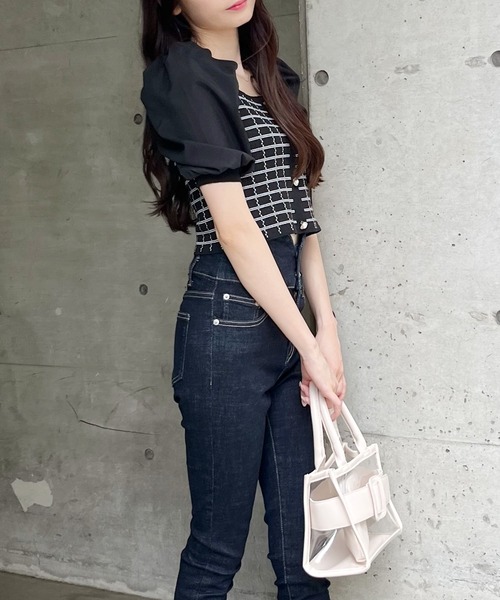 MIIA（ミーア）の「パフスリーブツイードトップス（ニット/セーター・レディース・ブラック/オフホワイト・FREE）」の8枚目の写真