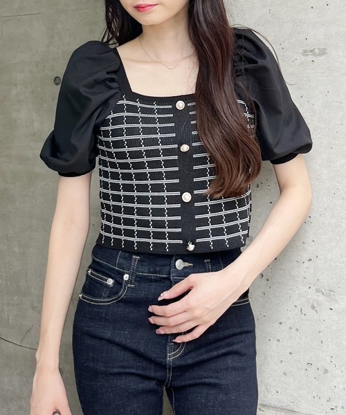 MIIA（ミーア）の「パフスリーブツイードトップス（ニット/セーター・レディース・ブラック/オフホワイト・FREE）」の10枚目の写真