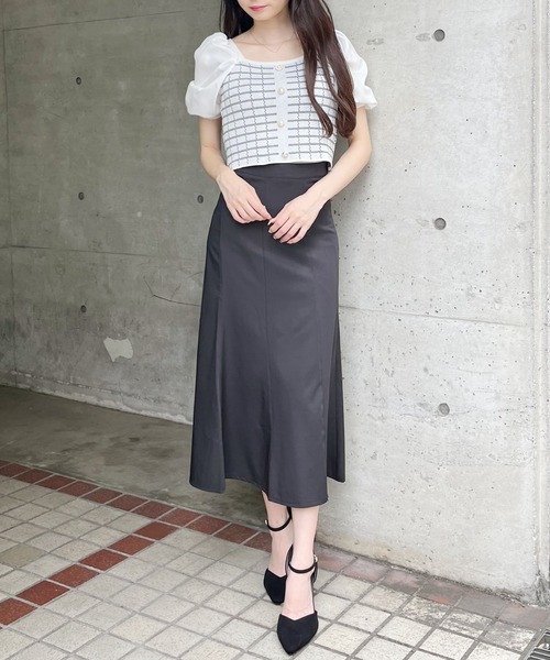 MIIA（ミーア）の「パフスリーブツイードトップス（ニット/セーター・レディース・ブラック/オフホワイト・FREE）」の3枚目の写真