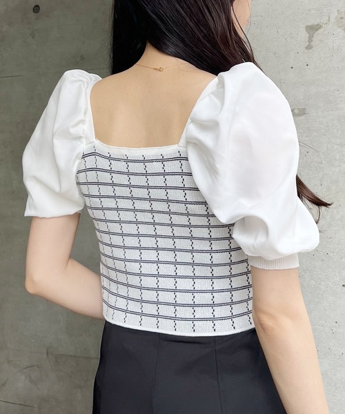 MIIA（ミーア）の「パフスリーブツイードトップス（ニット/セーター・レディース・ブラック/オフホワイト・FREE）」の6枚目の写真