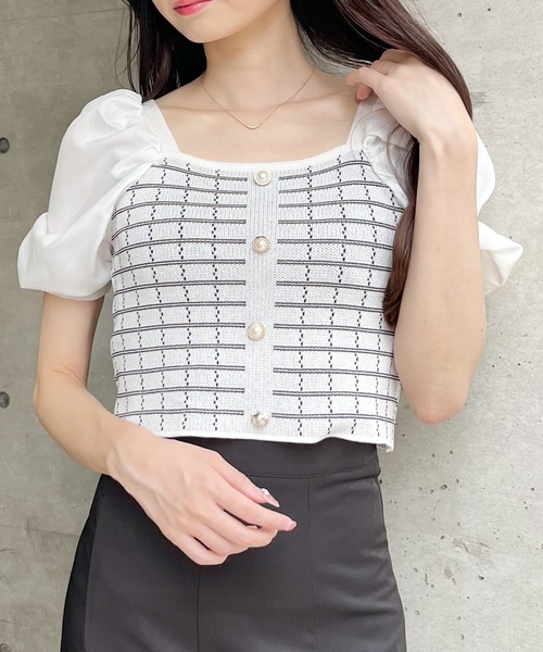 MIIA（ミーア）の「パフスリーブツイードトップス（ニット/セーター・レディース・ブラック/オフホワイト・FREE）」の11枚目の写真