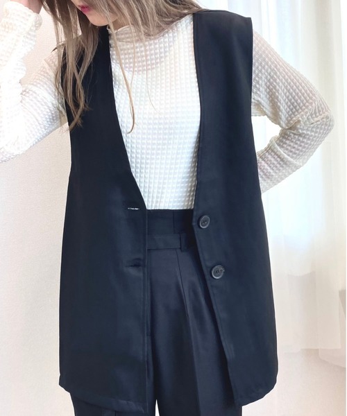CECIL McBEE(セシルマクビー)の「ノーカラーツイルジレ(テーラードジャケット・レディース・ブラック/モカ/ベージュ・LARGE/MEDIUM)」の2枚目の写真