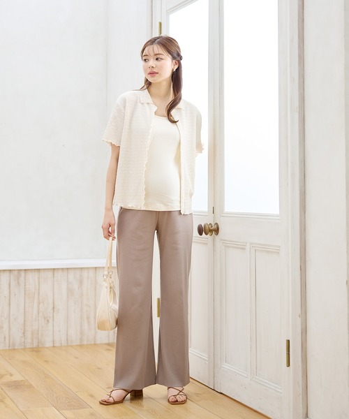 Rosemadame（ローズマダム）の「【新色追加】産後にも活躍 セルフカットできるマタニティリブストレートらくちんパンツ（マタニティウェア/グッズ・レディース・ブラック/オフホワイト/グリーン/モカ/ネイビー/ライトグリーン/杢グレー/アイボリー/ブラウン・LL/M/L/XXL）」の14枚目の写真