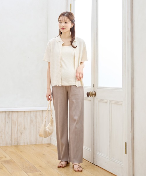 Rosemadame（ローズマダム）の「【新色追加】産後にも活躍 セルフカットできるマタニティリブストレートらくちんパンツ（マタニティウェア/グッズ・レディース・ブラック/オフホワイト/グリーン/モカ/ネイビー/ライトグリーン/杢グレー/アイボリー/ブラウン・LL/M/L/XXL）」の16枚目の写真