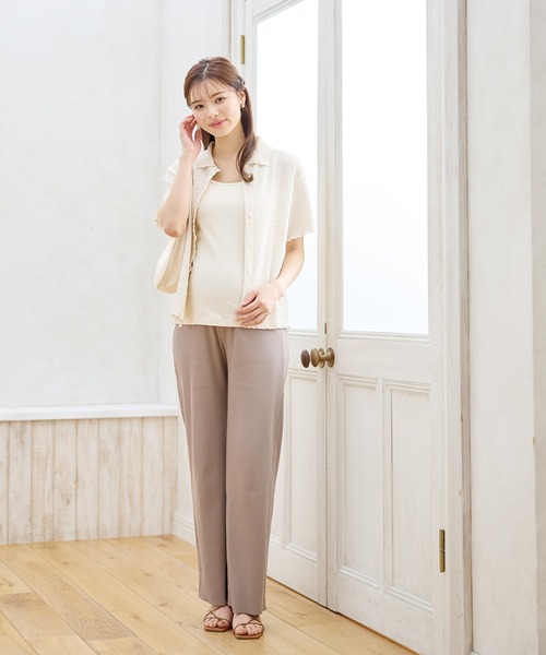 Rosemadame（ローズマダム）の「【新色追加】産後にも活躍 セルフカットできるマタニティリブストレートらくちんパンツ（マタニティウェア/グッズ・レディース・ブラック/オフホワイト/グリーン/モカ/ネイビー/ライトグリーン/杢グレー/アイボリー/ブラウン・LL/M/L/XXL）」の15枚目の写真