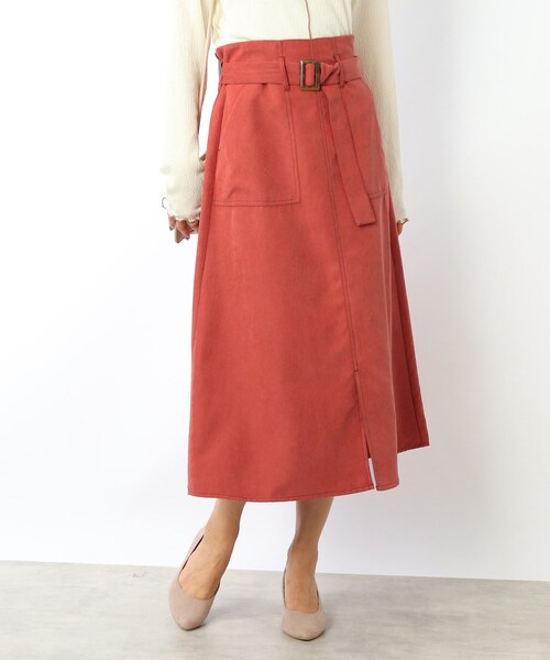 DRESKIP(ドレスキップ)の「◆大人かわいい着こなしに!ベルト付き配色ステッチ スカート(スカート・レディース・ブラック/レンガ/サンドベージュ・02/03)」の4枚目の写真