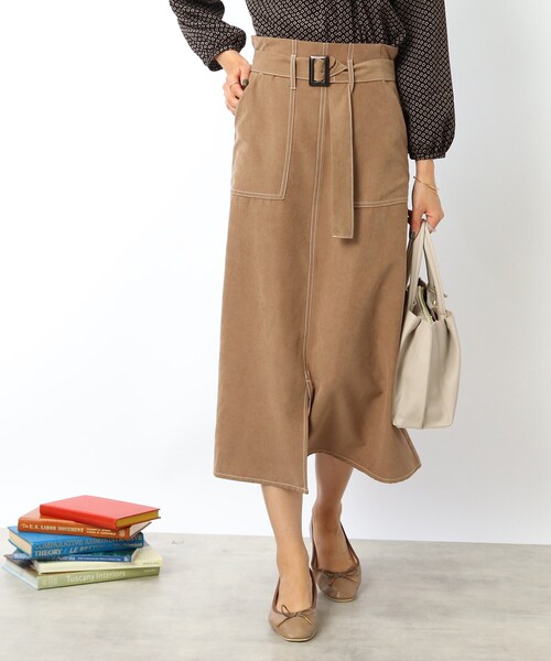 DRESKIP(ドレスキップ)の「◆大人かわいい着こなしに!ベルト付き配色ステッチ スカート(スカート・レディース・ブラック/レンガ/サンドベージュ・02/03)」の5枚目の写真