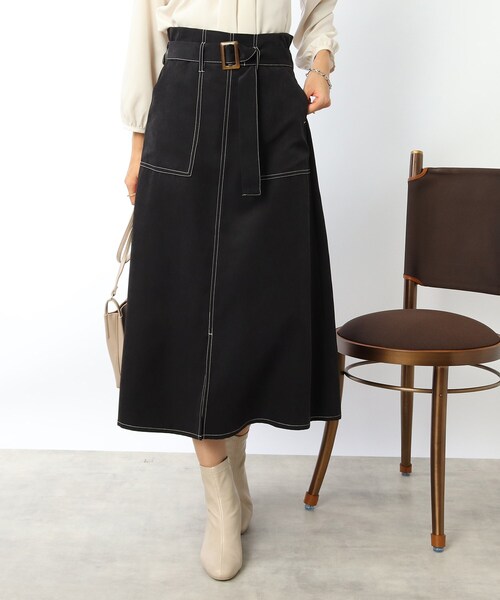 DRESKIP(ドレスキップ)の「◆大人かわいい着こなしに!ベルト付き配色ステッチ スカート(スカート・レディース・ブラック/レンガ/サンドベージュ・02/03)」の12枚目の写真