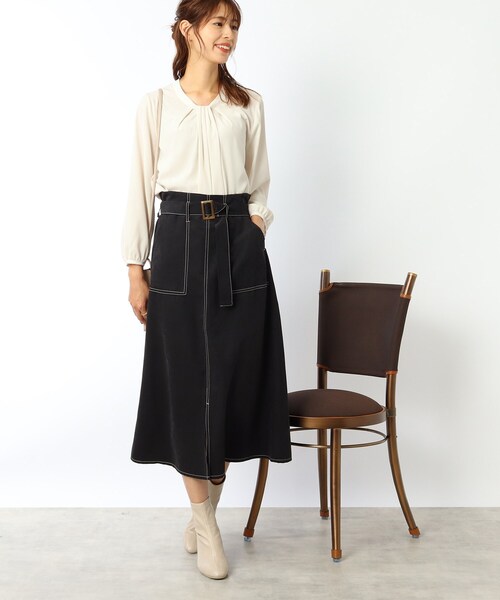 DRESKIP(ドレスキップ)の「◆大人かわいい着こなしに!ベルト付き配色ステッチ スカート(スカート・レディース・ブラック/レンガ/サンドベージュ・02/03)」の15枚目の写真