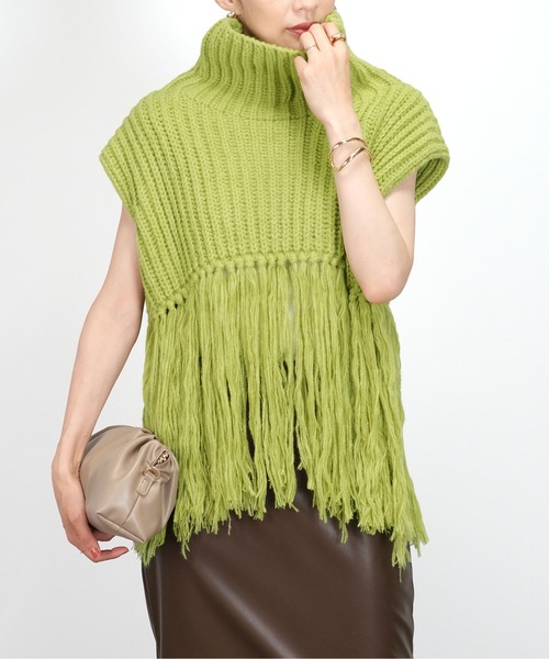 ANDJ(アンドジェイ)の「【2022/AW】【ANDJMADE】フリンジハイネックニットベスト(ベスト・レディース・グリーン系その他/ブラウン/オフホワイト/モカ・M)」の4枚目の写真