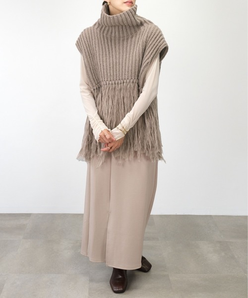 ANDJ(アンドジェイ)の「【2022/AW】【ANDJMADE】フリンジハイネックニットベスト(ベスト・レディース・グリーン系その他/ブラウン/オフホワイト/モカ・M)」の16枚目の写真