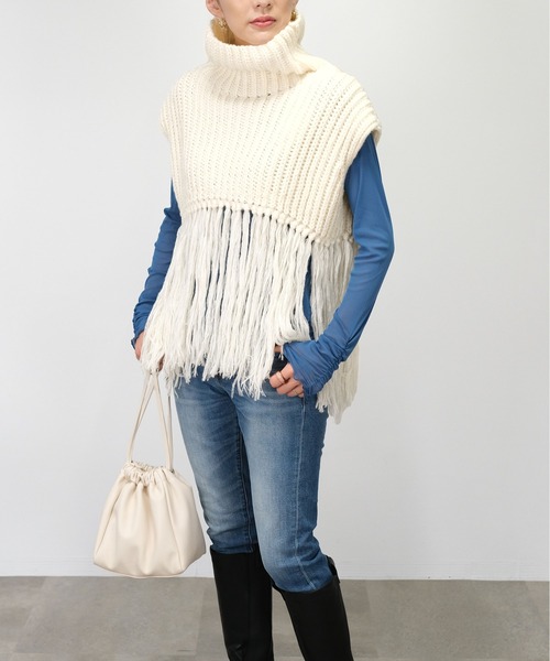 ANDJ(アンドジェイ)の「【2022/AW】【ANDJMADE】フリンジハイネックニットベスト(ベスト・レディース・グリーン系その他/ブラウン/オフホワイト/モカ・M)」の20枚目の写真