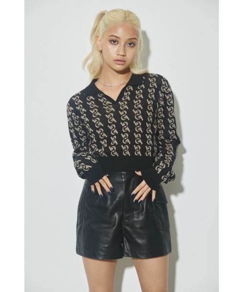 LAGUA GEM（ラグアジェム）の「MONOGLAM POLO KNIT ニット（ニット/セーター・レディース・ブラック/ダークグリーン/ネイビー/ブラウン・FREE）」の2枚目の写真