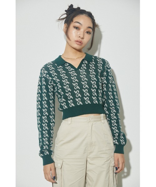 LAGUA GEM（ラグアジェム）の「MONOGLAM POLO KNIT ニット（ニット/セーター・レディース・ブラック/ダークグリーン/ネイビー/ブラウン・FREE）」の3枚目の写真