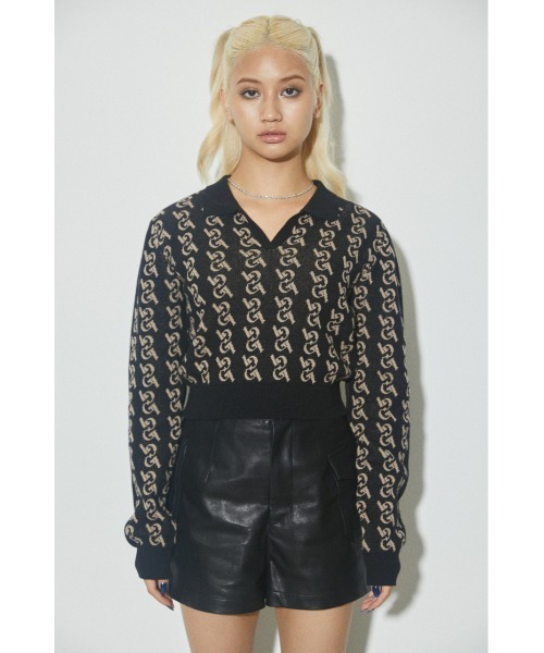 LAGUA GEM（ラグアジェム）の「MONOGLAM POLO KNIT ニット（ニット/セーター・レディース・ブラック/ダークグリーン/ネイビー/ブラウン・FREE）」の5枚目の写真