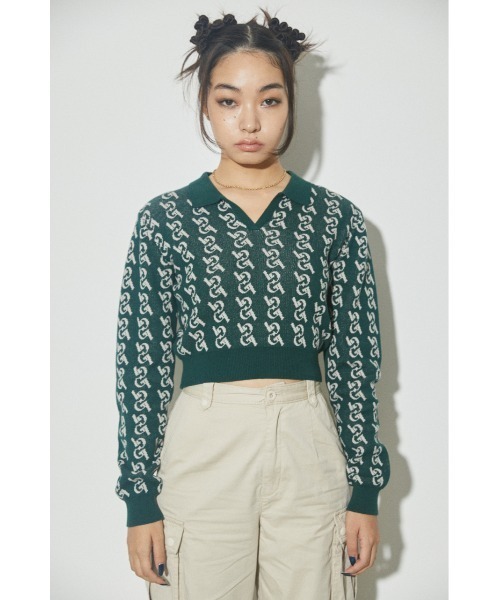 LAGUA GEM（ラグアジェム）の「MONOGLAM POLO KNIT ニット（ニット/セーター・レディース・ブラック/ダークグリーン/ネイビー/ブラウン・FREE）」の10枚目の写真